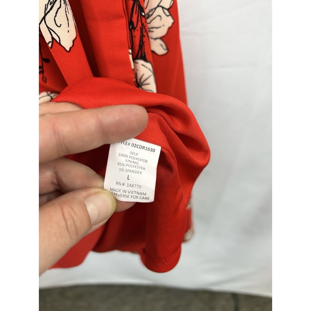 Sienna Sky Red Floral Wrap Dress L Boho Cottagecore Romantic V-Neck Mini Flutter - Picture 6 of 10